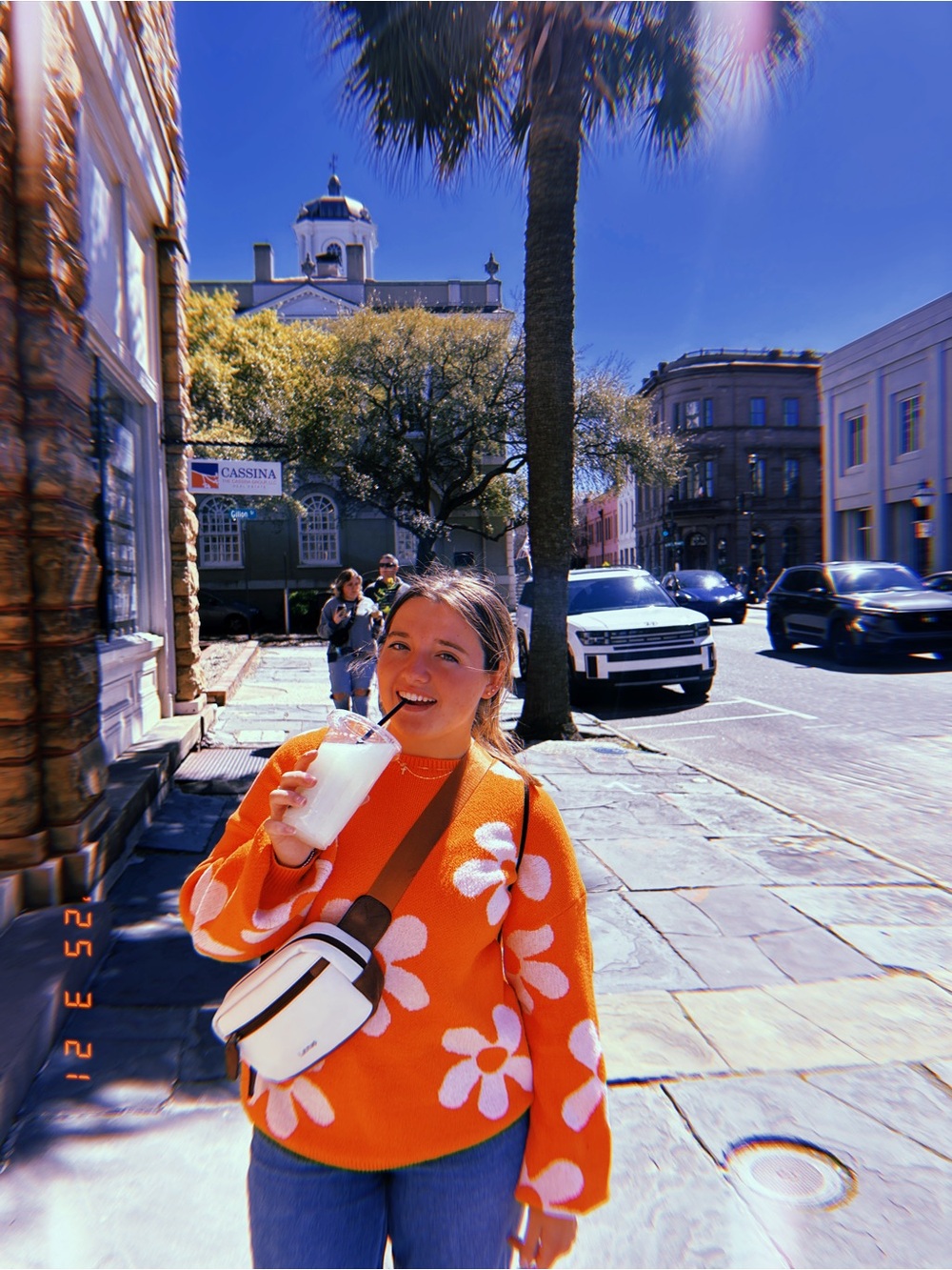 Bright Orange Floral Knit Sweater - Women's Cozy Pullover